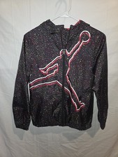 Jordan Boy's Black Full Zip Up Windbreaker Jacket Jumpman Hooded Size 10-12 M