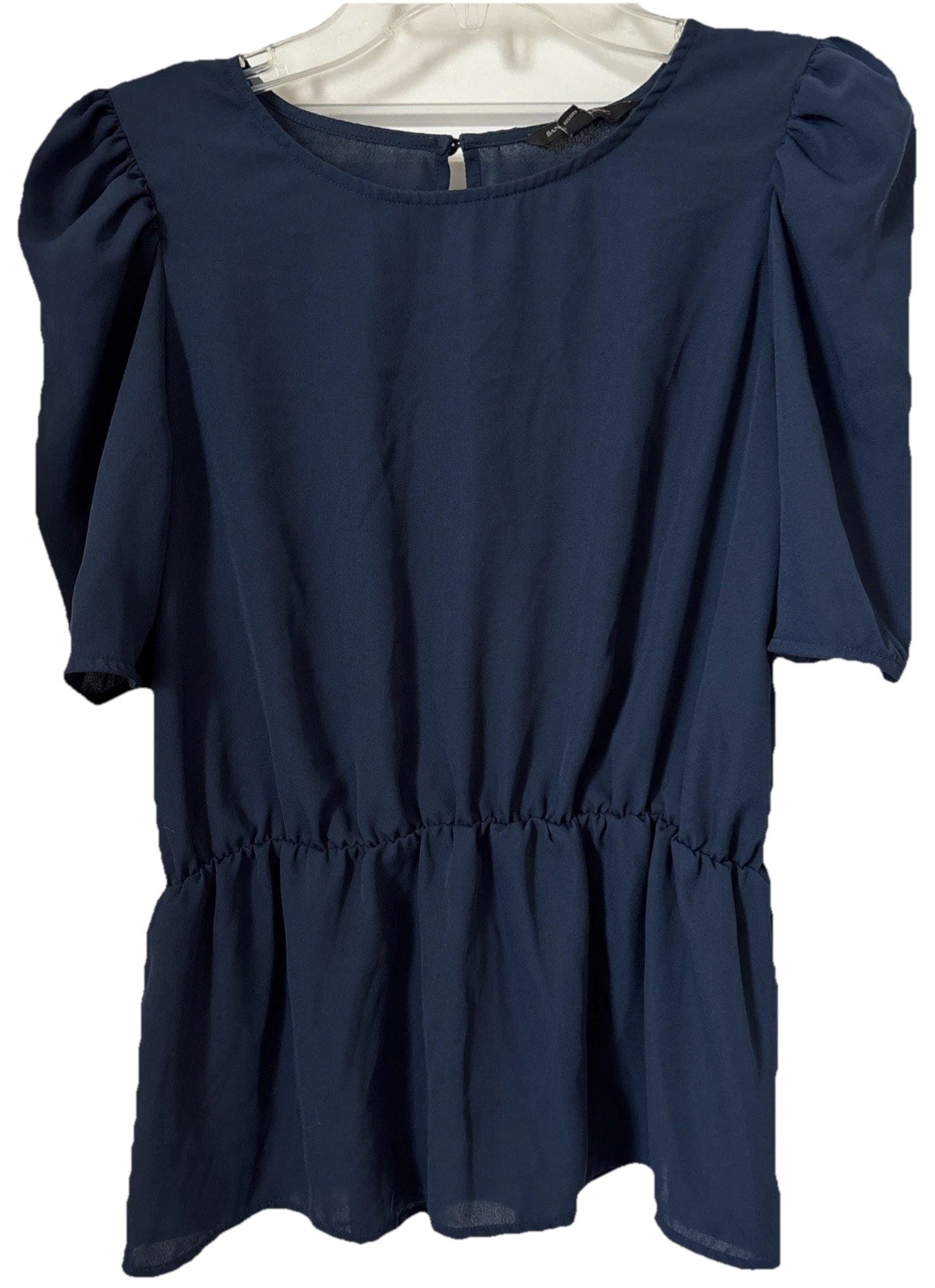 Banana Republic Lightweight Peplum Blouse, Puff Sleeve, Navy, Womens Size Small