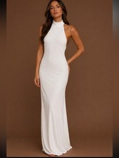 Fashion Nova White Halter Neck Maxi Gown Bridal Wedding Dress XS Bridal