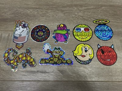 Vintage Y2K 2000 s Prismatic Vending Machine Sticker Lot Smiley Face Lizard Frog