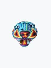 Handcrafted Huichol Jaguar Skull Sculpture With Vibrant Bird & Nature Patterns