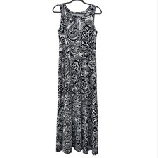 Talbots Maxi Dress Womens S Navy White Paisley Sleeveless Pockets Stretch Travel