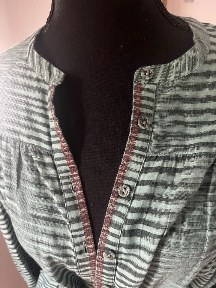 ULLA JOHNSON Fiora Striped Cotton-voile Midi Dress In Teal Green w Belt 8 - Image 4 of 4