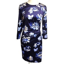 Vince Camuto Womens Floral Navy Blue Velvet Dress Size 4 Long Sleeve Bodycon
