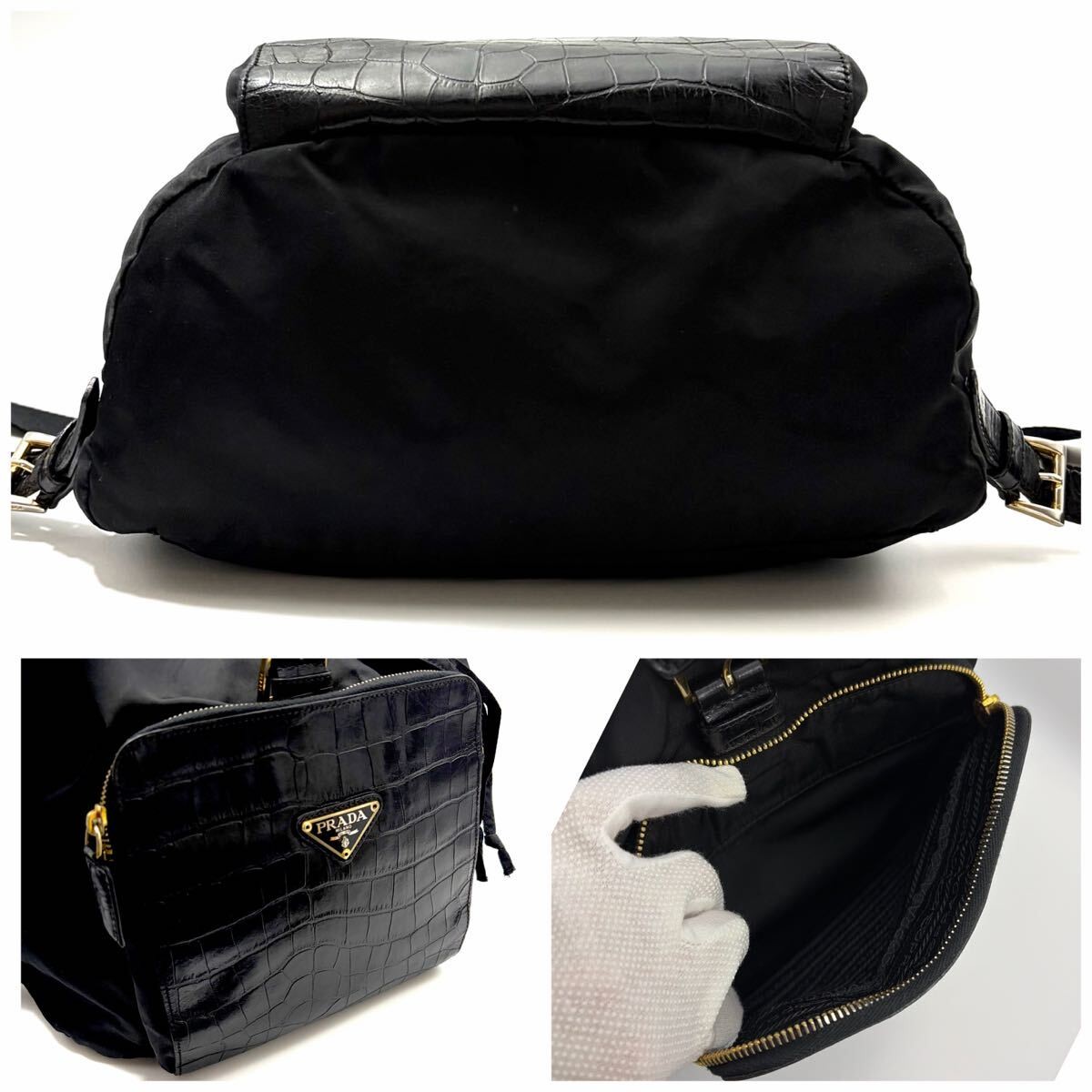 Rare PRADA Nylon Backpack Black Croco Backpack Black Unisex from japan thumbnail 8
