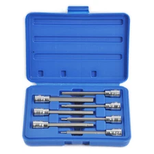 7Pcs 3/8" Dr Extra Long Allen Hex Bit Socket Set, Metric 3-10mm, S2 & Cr-V Steel