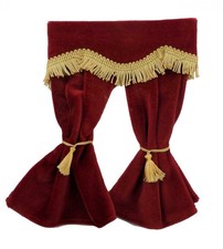 Accessoire Fenêtre Rideaux Velours Rouge Frange Or Maison de Poupée Échelle 1:12