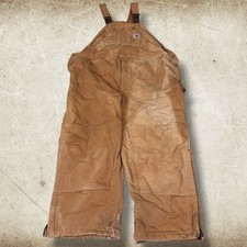 Vintage Carhartt Overalls Mens 52x32 Brown Duck Quilt Lined Bib R02 USA Made 90s