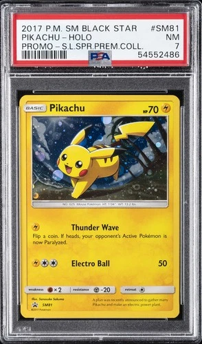 2017 POKEMON SM BLACK STAR PROMO #SM81 PIKACHU-HOLO PSA 7