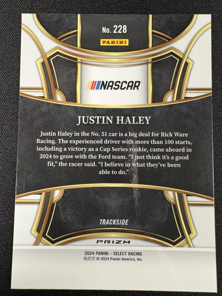 2024 Panini Select Racing Trackside #228 Justin Haley Zebra SSP CASE HIT - Image 2 of 2