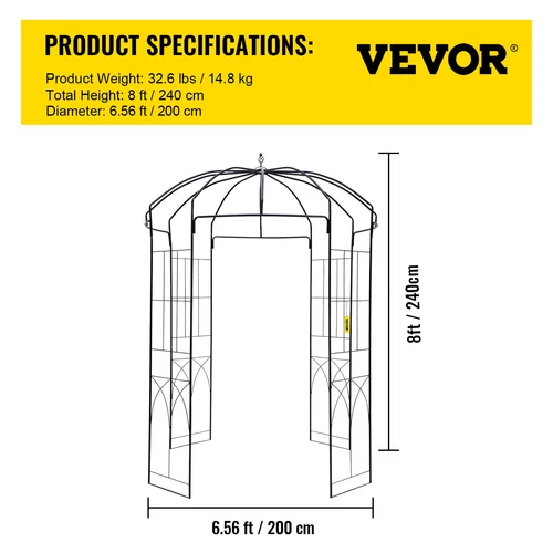 VEVOR Pavillon Gartenbogen Vogelkäfigform 2,4x2 m Hochzeit Garten Schwarz - Bild 7 von 12