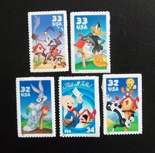 US Stamps Looney Tunes Complete set of 5. Mint/Unused VF Condition