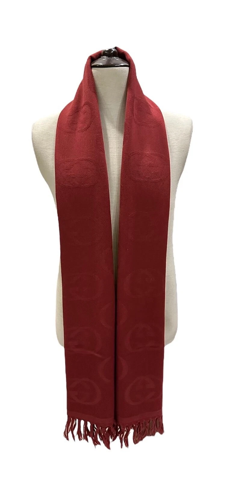 Véritable foulard unisexe Gucci occasion laine rouge fabriqué en Italie