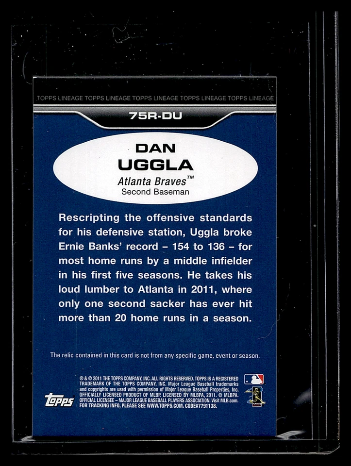 2011 TOPPS LINEAGE '75 MINI RELICS #DU DAN UGGLA GAME USED JERSEY ATL BRAVES - Image 2 of 3