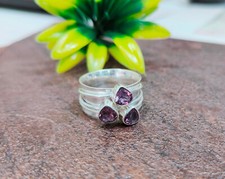 Three Stone Spinner Amethyst Ring Handmade thumb ring Size 9 A937