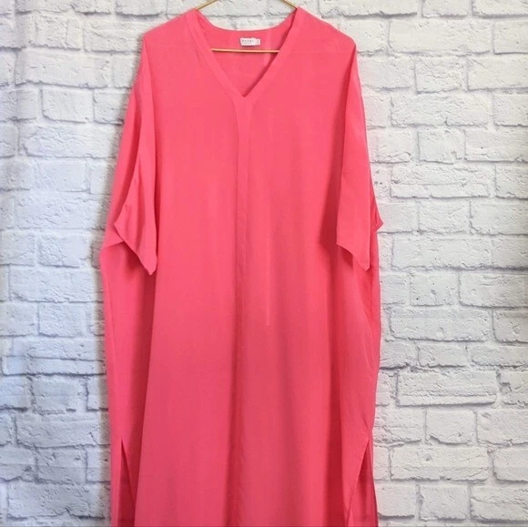 Vestido Rhode Resort Rosa Neón Caftán XS/S Transparente Cubrir Playa Vacaciones Tropical Foto 2 de 4