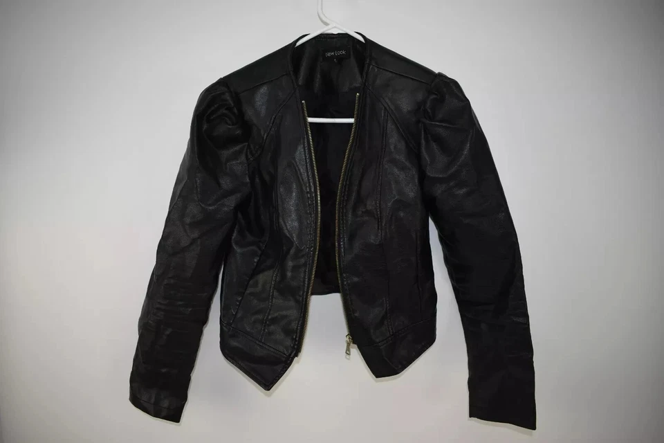 New Look Womens Black Faux Leather Moto Jacket Size S - Image 2 of 4