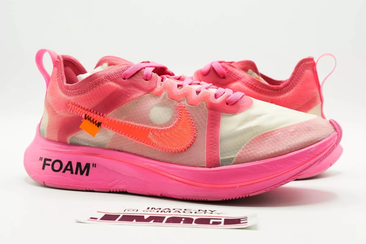 NIKE ZOOM FLY USED SIZE 7 OFF WHITE TULIP PINK RACER PINK AJ4588