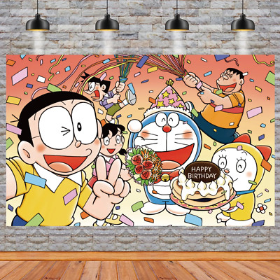 Doraemon Cartoon Party Backdrop 3 x 5 Foot Birthday Photo Banner Decoration