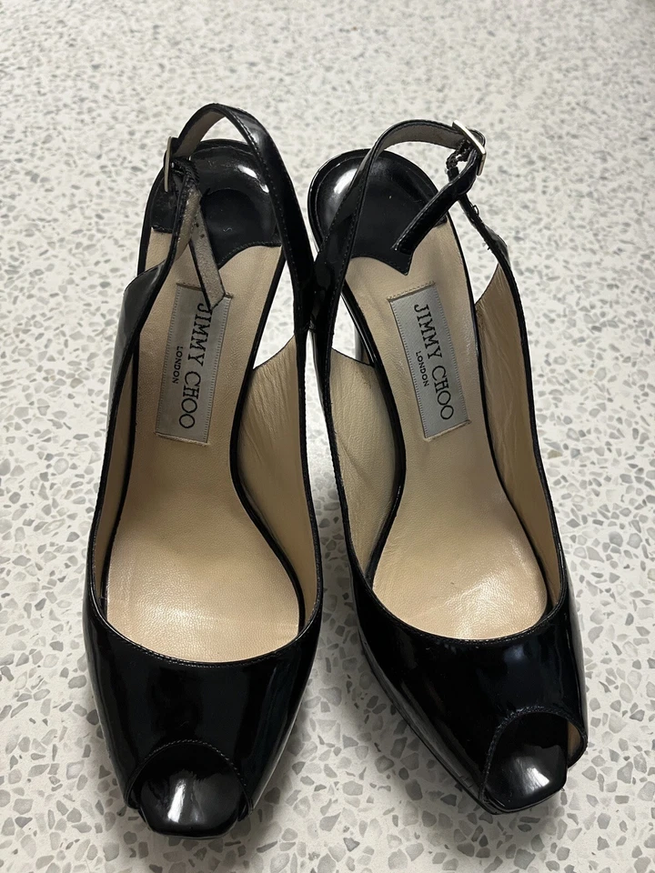 Jimmy Choo патент каблук CLUE насосы заглянуть носок слинга назад кожаная обувь Италии Nova 7 - Изображение 2 из 4