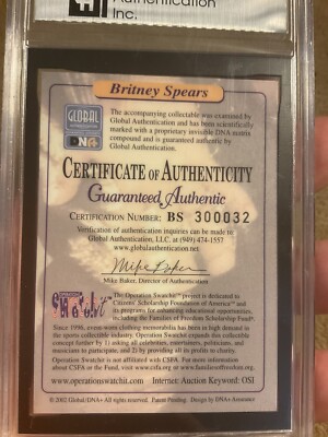 BRITNEY SPEARS AUTHENTIC WORN RELIC SWATCH 1963 DRESS WARDROBE