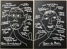 Ben Vautier : 2 sérigraphies originales Ben le méchant & Ben le bon 1995 rare