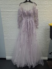 New Mac Duggal Long Sleeve Sweatheart Illusion Gown Lilac Size 4