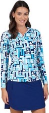 NWT IBKUL JENNIFER TURQUOISE NAVY Long Sleeve Adjustable Polo XS S M L XL XXL