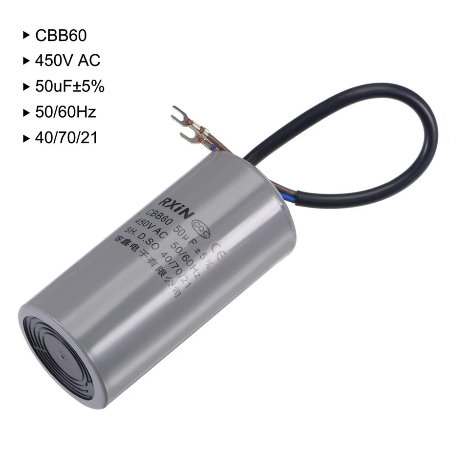 Condensateur 50uF 450V 50/60Hz Cylindre 105x50mm Terminal pour Air Eau Moteur - Photo 3/4