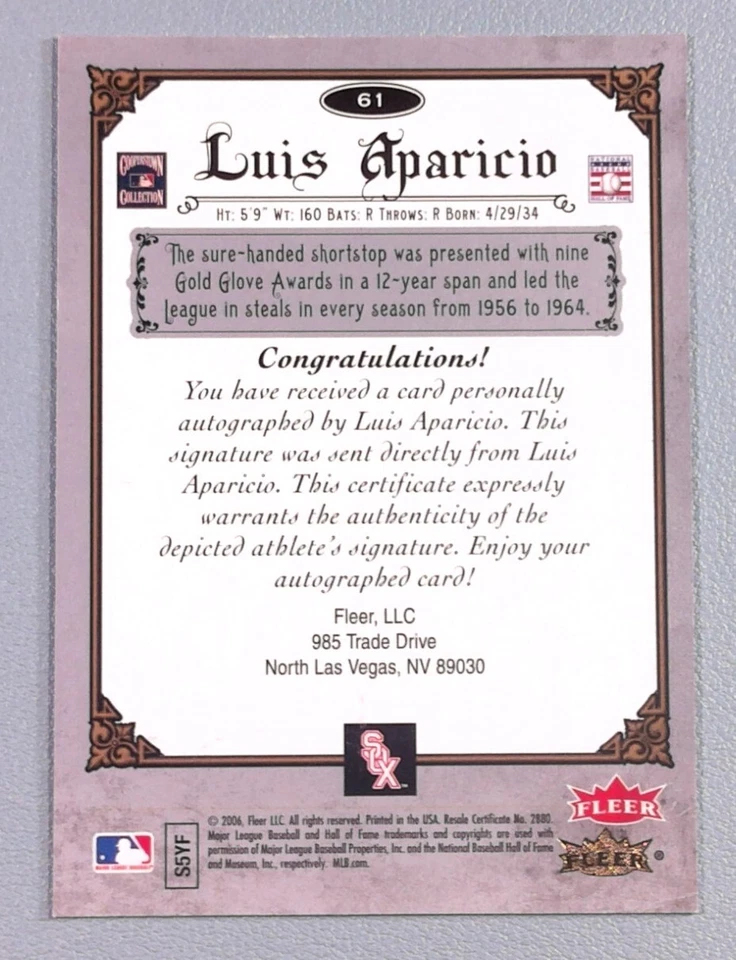 2006 Fleer Greats of the Game #61 Luis Aparicio - Image 2 of 2