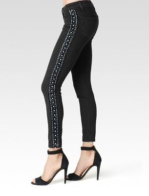 $339 NWT PAIGE Sz27 VERDUGO ANKLE BEADED YUNA TUX MIDRISE JEANS SKINNY BLACK 