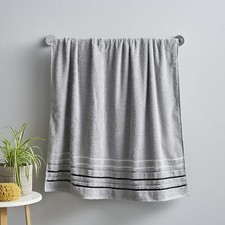 Catherine Lansfield Bathroom Java Stripe Hand Towel Cotton Soft Absorbent Grey
