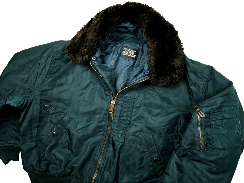 *HOT VTG Men SCHOTT FLYER'S B-15 BOMBER MILITARY FLIGHT FUR COLLAR TEAL Jacket M - Image 4 of 4