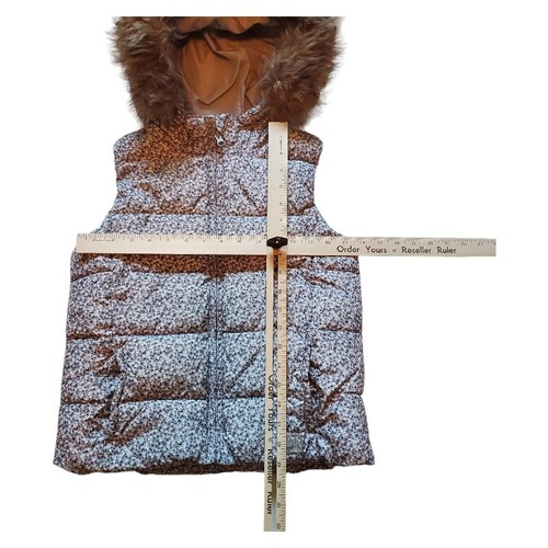 GAP Kids Floral Puffer Vest Faux Fur Hooded Sleeveless Jacket Girl Size XL - Picture 15 of 17