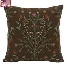 Decorative Pillow Floral Embroidery Vintage Botanical Soft Texture Cozy Accent