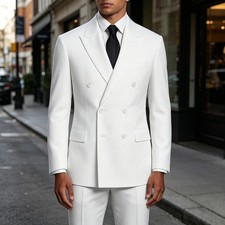 Men's Suits White Peak Lapel Slim Fit Tuxedo 2 Piece Solid Wedding Outdoor Guest