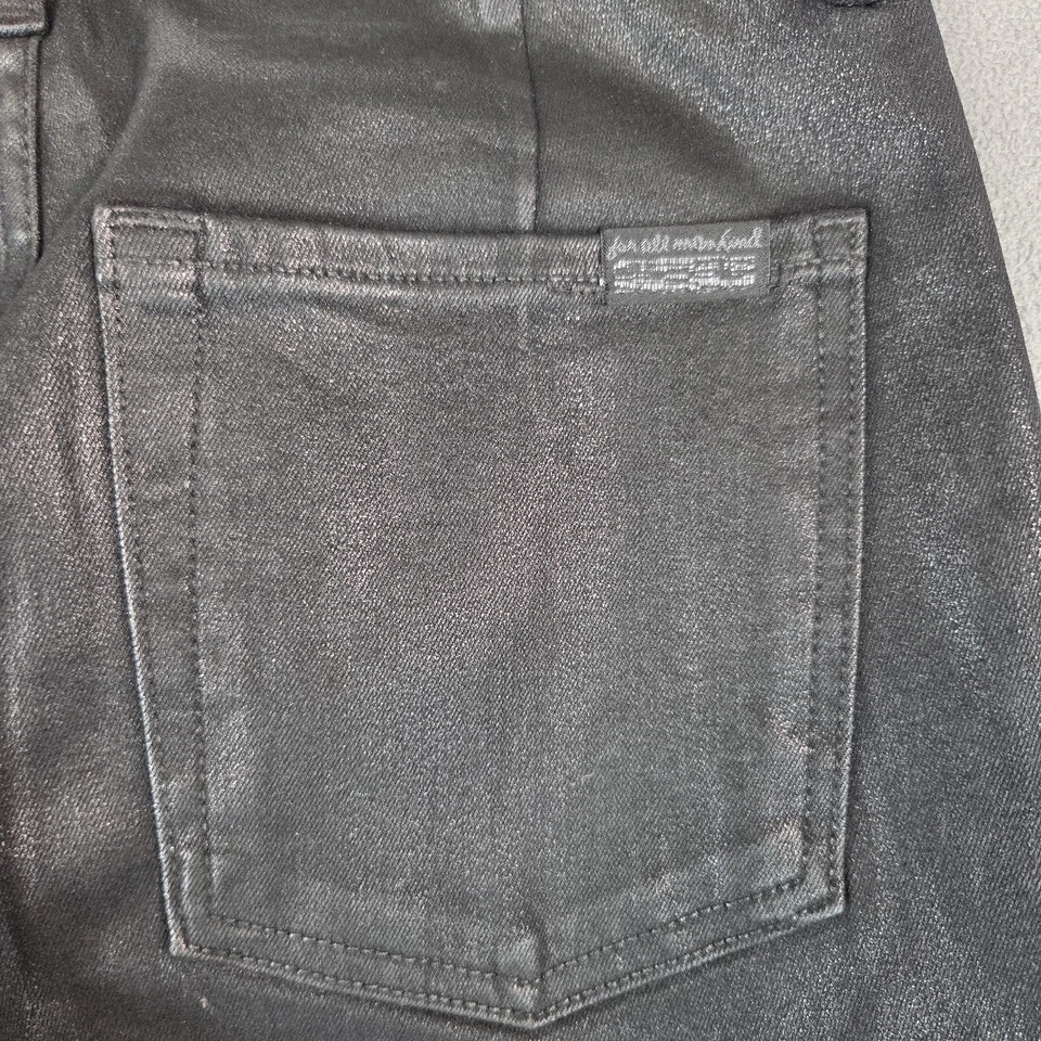 7 For All Mankind Pants Womens 26x29 Black Coated Cargo Skinny High Ankle Zip - Image 4 of 4