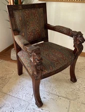 FABULOUS QUALITY MADE MASSIVE CARVED MAHOGANY WOOD LIONS MUSEUM THRONE CHAIR
