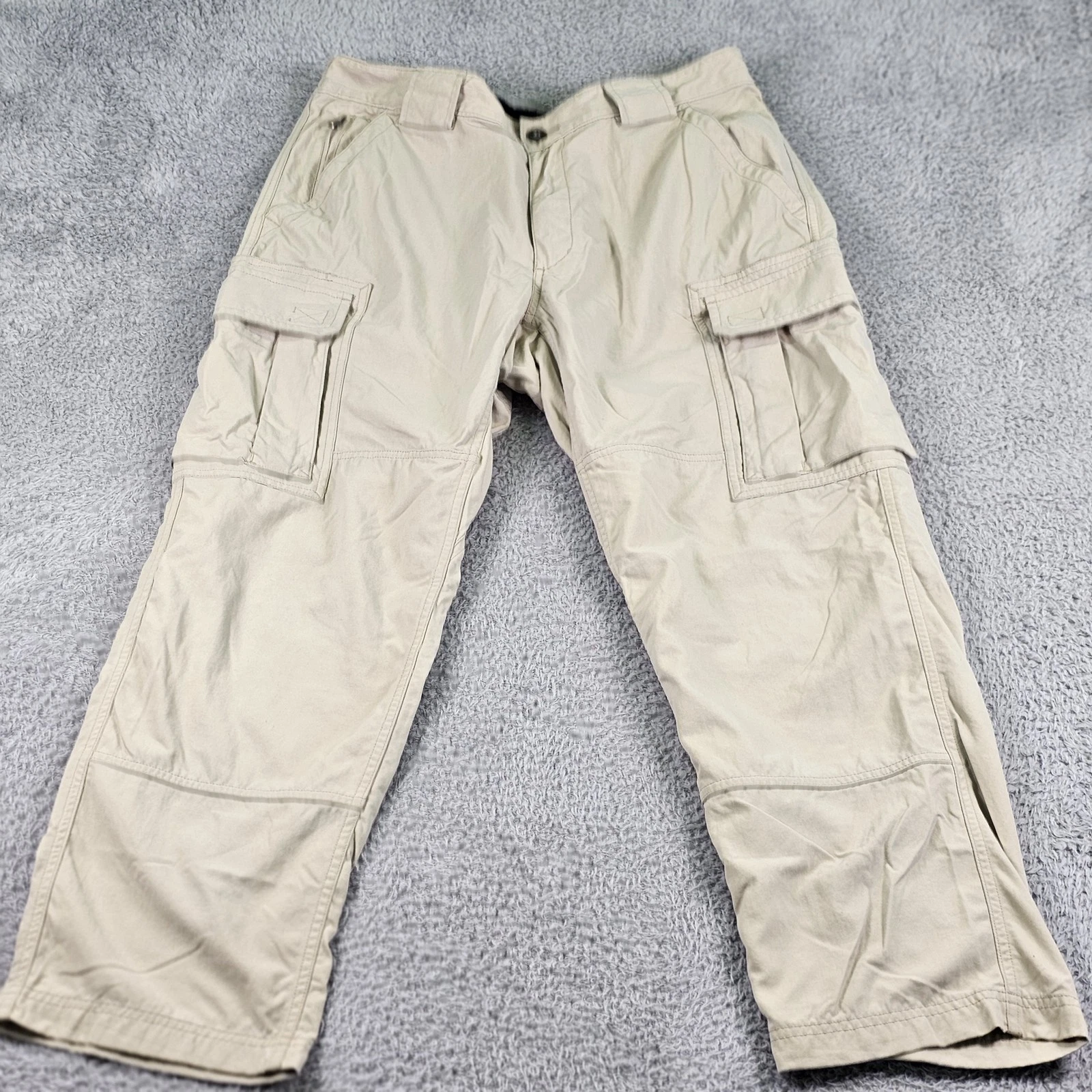 Duluth Trading Co Cargo Pants Mens Large 28 Khaki Nylon Hiking Outdoor Utility