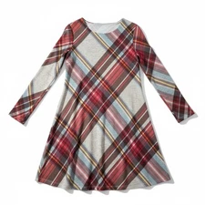 R&K Plaid Long Sleeve Petites Shift Dress Size 8P Fall Colors Tunic Retro A-Line