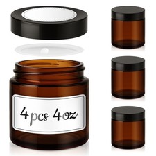4 Oz Glass Jars with Lids, 4 Pack Amber Glass Jars with Black Lids Leakproof ...