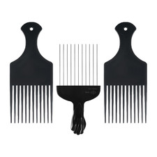 3 Pack Plastic Metal Hair Pick Comb Set for Curly Afro Hair Detangling S