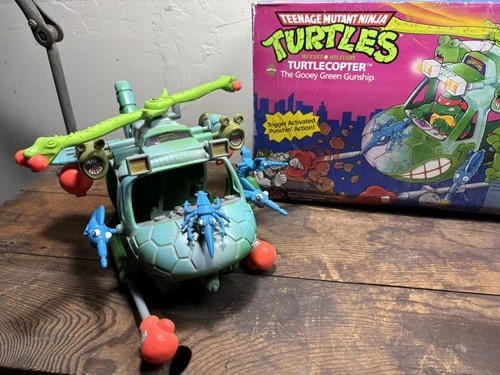 Vintage 1990 Helicopter Turtlecopter copter TMNT Works Near Complete w/ box