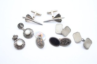 Gemelos de plata de grado mixto eslabones de Londres antiguos grabados x 4 (37 g)