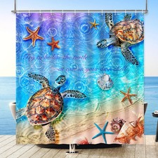 Teal Blue Sea Turtle Shower Curtain 72" X 72" - Waterproof Fabric Bath Decor
