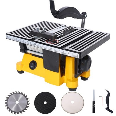 90W Mini Table Saw w/3 Blades for Precision Metal/Wood Cutting, Miter Function