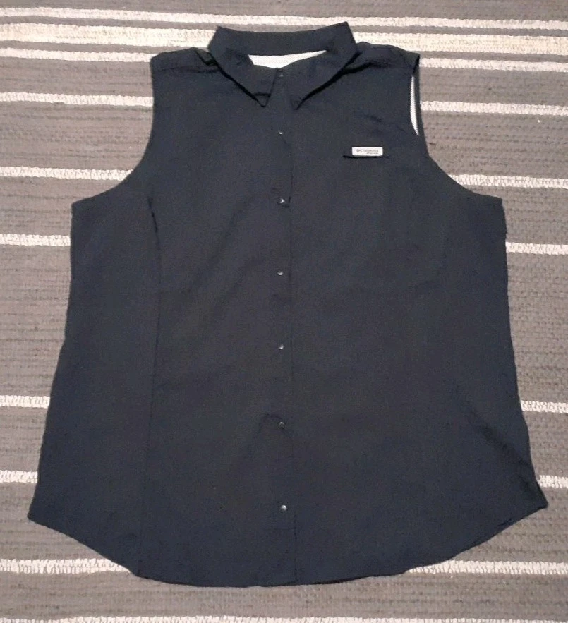 Columbia PFG Womens Vest Fishing Snap Button Vented Navy Size 1X/1TF