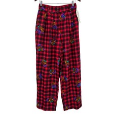 NEW Vintage 80  s 90  s Colorayons red plaid high-waisted pull on pants size 12