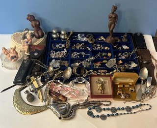 Huge Estate Junk Drawer Antique Jewelry Pins Treasure Pendant Figurine Rarities
