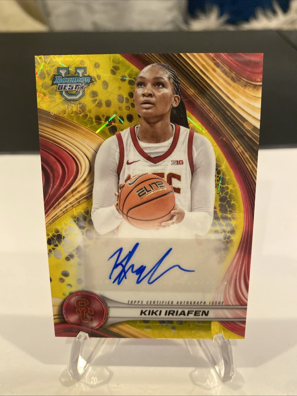 2024-25 Bowman U Best Basketball Kiki Iriafen Yellow Lazer Auto /75 USC